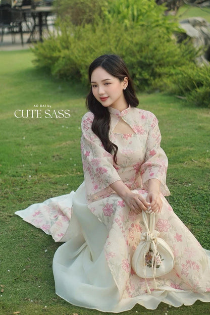 Cream Chiffon Skirt - Modern Length 90 cm 43B AoDaibyCuteSass