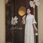 Cream/Beige Peter Pan Collar Floral Ao Dai Top Only, NO PANTS 45D|Pre-made Modernized Vietnamese Ao Dai |Pastel Pink Ao Dai| AoDaibyCuteSass