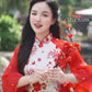 Yen - Red and Gold 3D Flowers Bow Shifted Ao Dai Set 45D|Pre-made Modernized Vietnamese Ao Dai | Lunar New Year| AoDaibyCuteSass