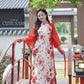 Yen - Red and Gold 3D Flowers Bow Shifted Ao Dai Set 45D|Pre-made Modernized Vietnamese Ao Dai | Lunar New Year| AoDaibyCuteSass