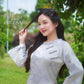 Yen - Silver/Blue Mountain Bows Ao Dai Top Only, No Pants 43A AoDaibyCuteSass