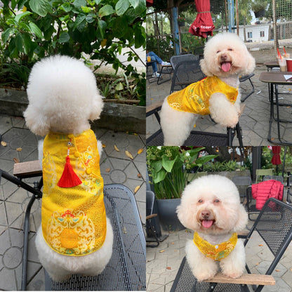 Pet Yellow Gam Short Sleeves Red Tassel Ao Dai 45A