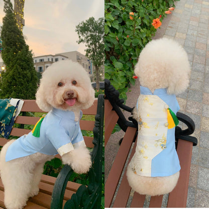 Pet White/Baby Blue Gam with Tassel Ao Dai 41A