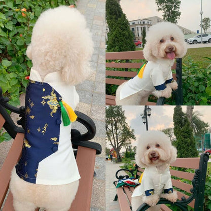 Pet Dark Blue/White Gam with Tassel Ao Dai 46D