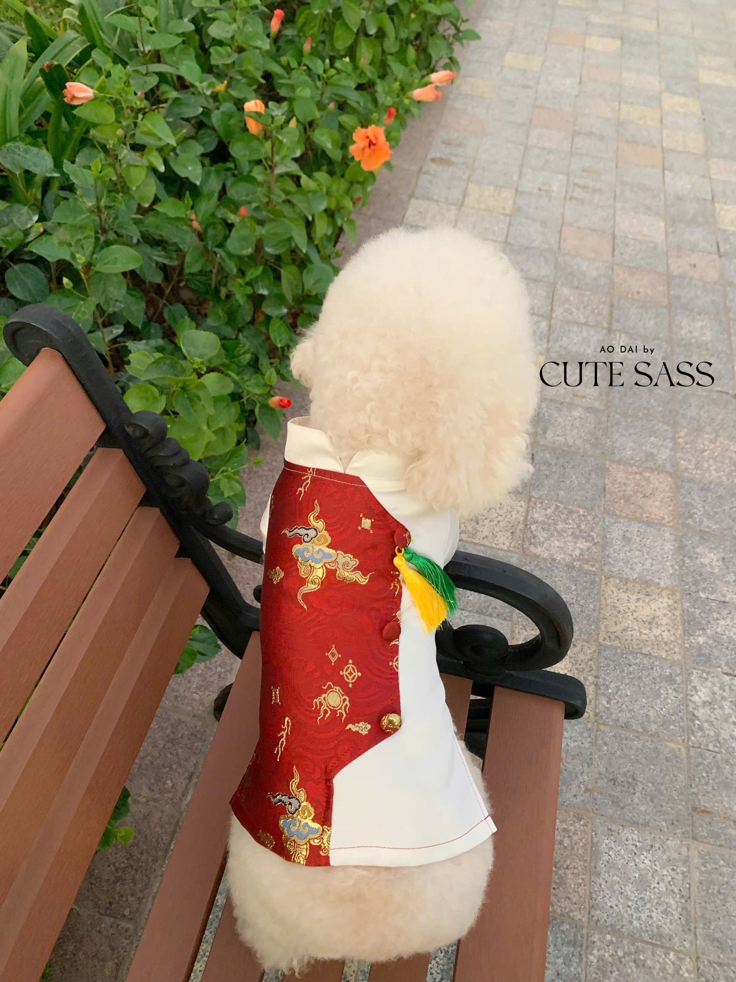 Pet Red/White Gam with Yellow/Green Tassel Ao Dai