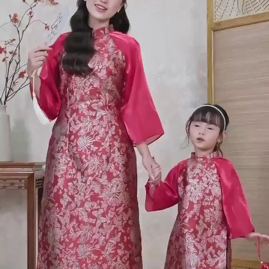 Nhu Y - Mom and Daughter Red/Gold Butterflies Matching Ao Dai Set