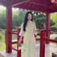 Pastel Yellow Sakura Pearls with Sheer Sleeves Ao Dai Top Only, NO PANTS