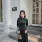 Dark Green Velvet Plain High Collar Ao Dai Top Only, NO PANTS