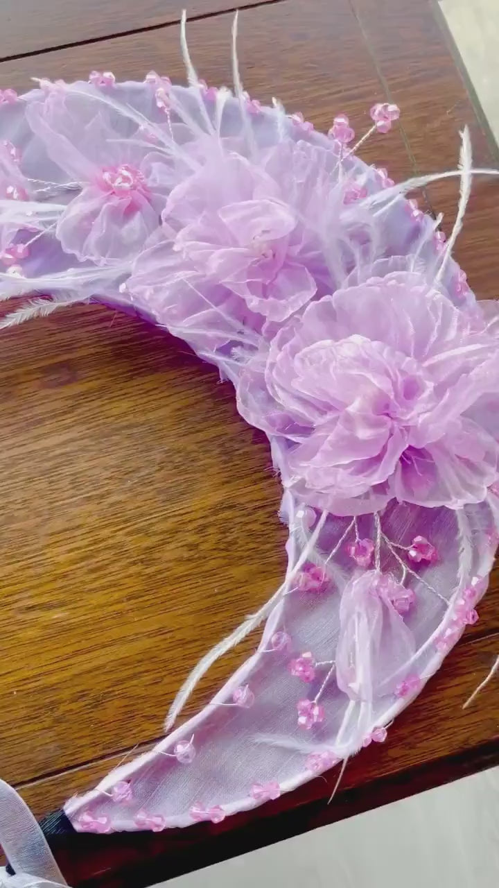 LUNA FLORA Lavender Peony Feather Head Piece #4