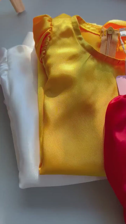 Girl Satin Ao Dai Set (White, Yellow, Red)