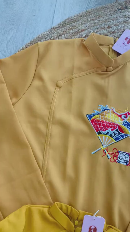 Family Yellow Pearls Ao Dai Set (No Headband)