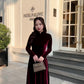 Champagne Red Velvet Plain High Collar Ao Dai Top Only, NO PANTS