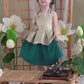 Girl Green Gold 3D Orchid Yem Ao Dai Set with Skirt and Headband
