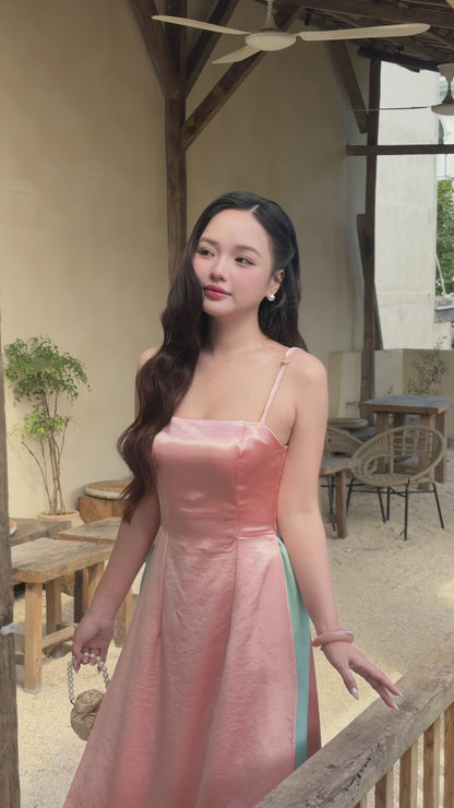 Pink Luna Chic Spaghetti Strap Ao Dai Top Only, No Pants