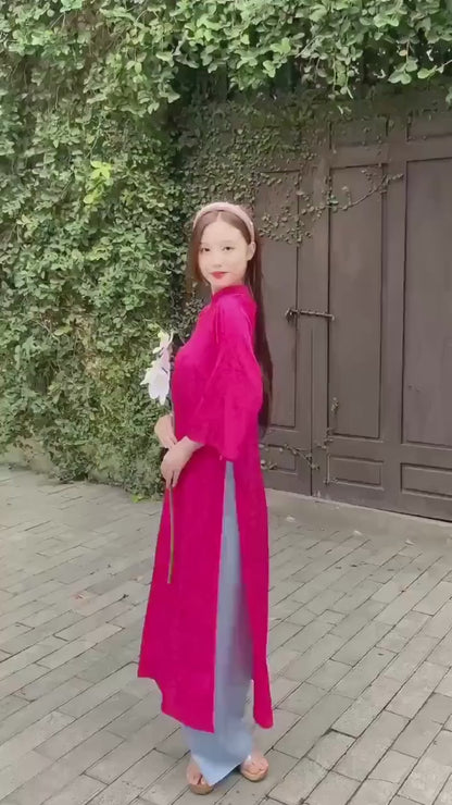 High Collar Shifted Gam Ao Dai Set