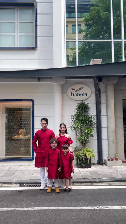 Cat Tuong - Family Red Bow and Pearls Matching Ao Dai Set 21B