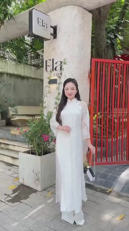 White Lace Slit Ao Dai Set