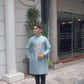 Men Light Blue Embroidered Clouds Ao Dai Gam Top 7A