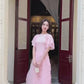 Pink Tulip Wing Sleeves Ao Dai Set 27C