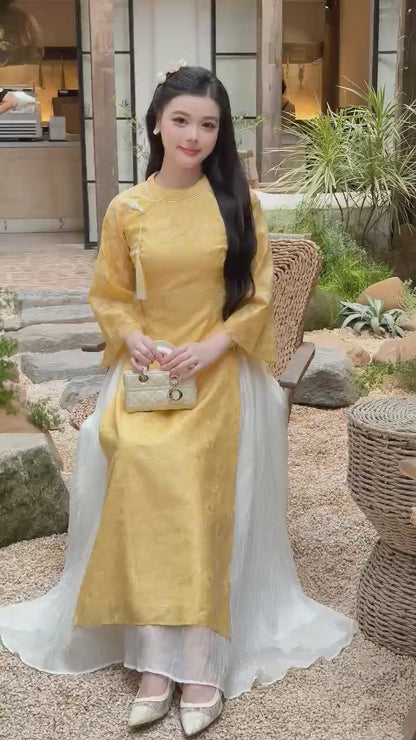 Nhu Mai - Yellow Sparkle Ao Dai Set with Skirt 27D
