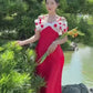 Red Off Shoulder Sparkle Ao Dai Set