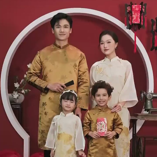 Nhu Y - Family Gold/White Mountain Matching Ao Dai Set