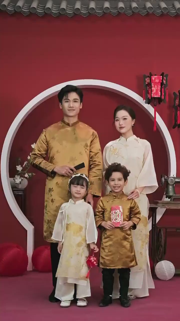 Nhu Y - Family Gold/White Mountain Matching Ao Dai Set