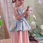 Girl Blue Gold 3D Orchid Yem Ao Dai Set with Skirt and Headband