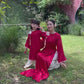 Gia Hòa - Mom and Daughter Red with Hibiscus Flower Pin Ao Dai Set