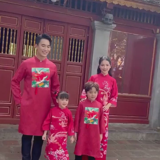 Mom and Daughter Red Vibrant Matching Ao Dai Set