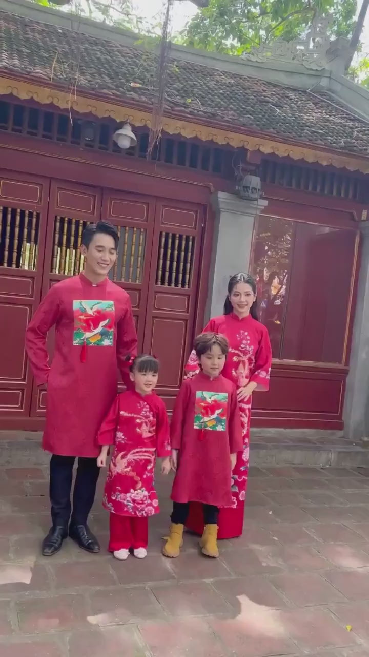 Mom and Daughter Red Vibrant Matching Ao Dai Set