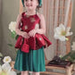 Girl Red Gold 3D Orchid Yem Ao Dai Set with Skirt and Headband