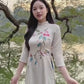 Cream Plumeria Embroidery Ao Dai Set 39A