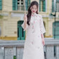 Cream Holly Berries Ao Dai Set (Red Pants)