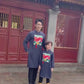 Cat Tuong - Dad and Boy Navy Blue Vibrant Matching Ao Dai Set (No Tassel)