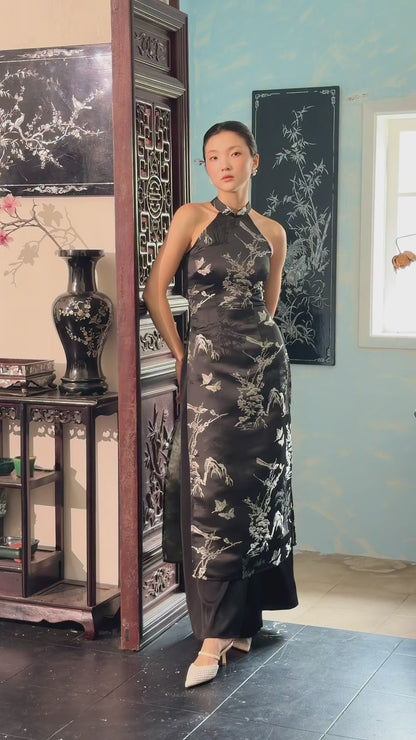 Khảm - Black Silver Yem Inspired Ao Dai Top Only, No Pants