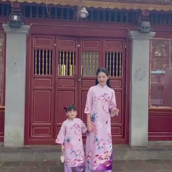 Mom and Daughter Purple Vibrant Matching Ao Dai Set