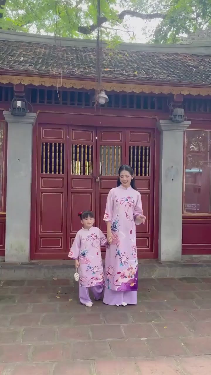 Mom and Daughter Purple Vibrant Matching Ao Dai Set