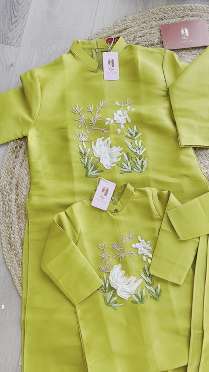 Family Mustard Yellow Ribbon Ao Dai Set 23D