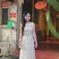 Linh Vy - Muse White Sleeveless Ao Dai Top Only and Shoulder Strings, No Pants