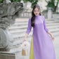 Purple Chiffon Pearl Bows Ao Dai Top Set with Lime Gam Pants