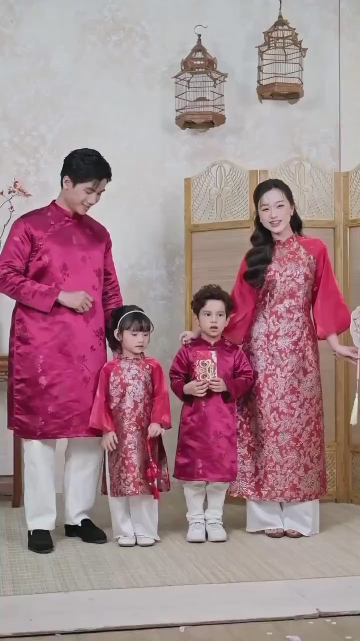 Nhu Y - Family Red/Gold Butterflies Matching Ao Dai Set