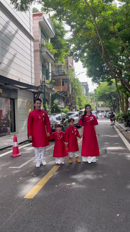 Cat Tuong - Family Red Ribbon Matching Ao Dai Set (No Tassel) 8C