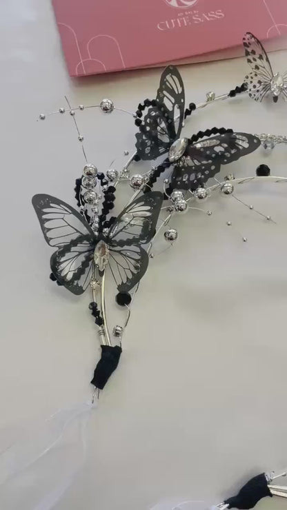 LUNA FLORA Black Butterflies Head Piece #9