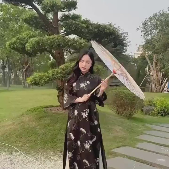Yen - Black/Gold Eclipse Shifted Ao Dai Top Only, No Pants