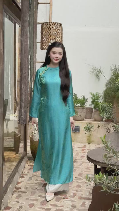 Nhu Mai - Turquoise/Green Shimmery Chiffon Ao Dai Set 38B