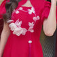 Huyen Mi - Red Cut Out Puffy Sleeves Ao Dai Set 20C