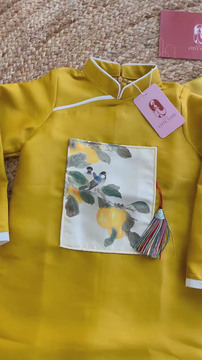 Men and Boy Yellow Pom Ao Dai Set