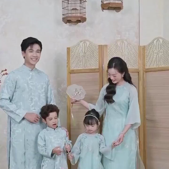 Nhu Y - Family Blue/Silver Butterflies Matching Ao Dai Set