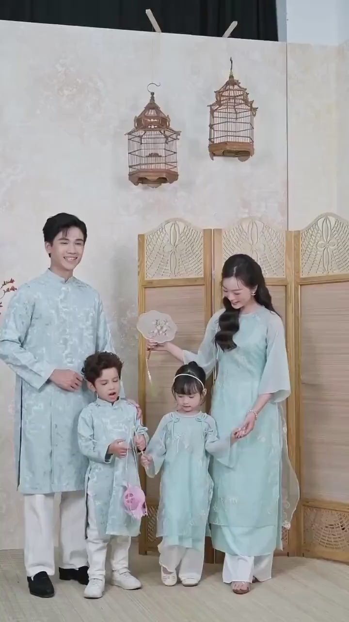 Nhu Y - Family Blue/Silver Butterflies Matching Ao Dai Set